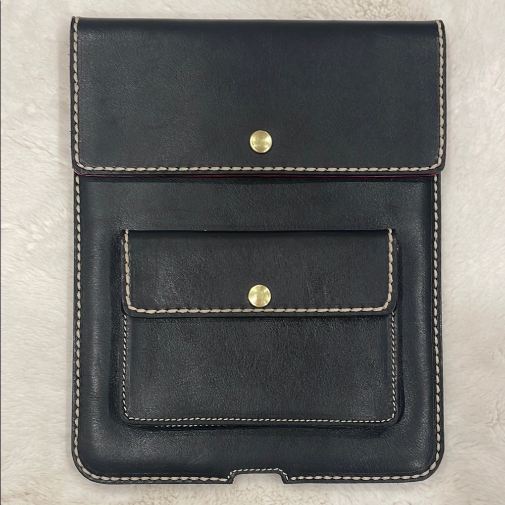 Roots Black Leather Tablet Sleeve with Pocket